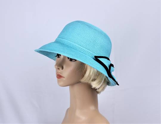 HEAD START Fine braid cloche s w matching trimmed turquoise bow Style: HS/3024/TURQ